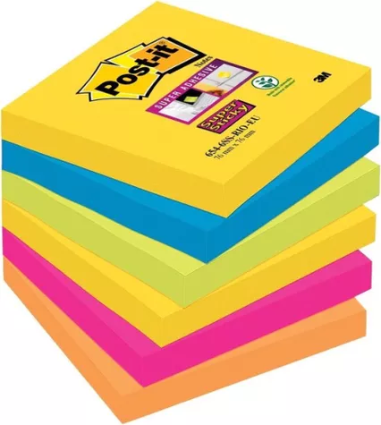 Post-it Super Sticky notes Rio - 76X76mm - 90 vel - 6 blokjes