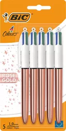 BIC Rose Gold 4 Kleuren - Balpennen met Kliksysteem - Medium Punt (1.0 mm) - 5 Stuks