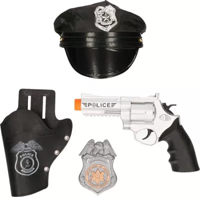 Carnaval verkleed politie agent pet/cap - zwart - met pistool/badge - kinderen - accessoires